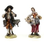 Pair of early 20th century court figurines in Capodimonte porcelain