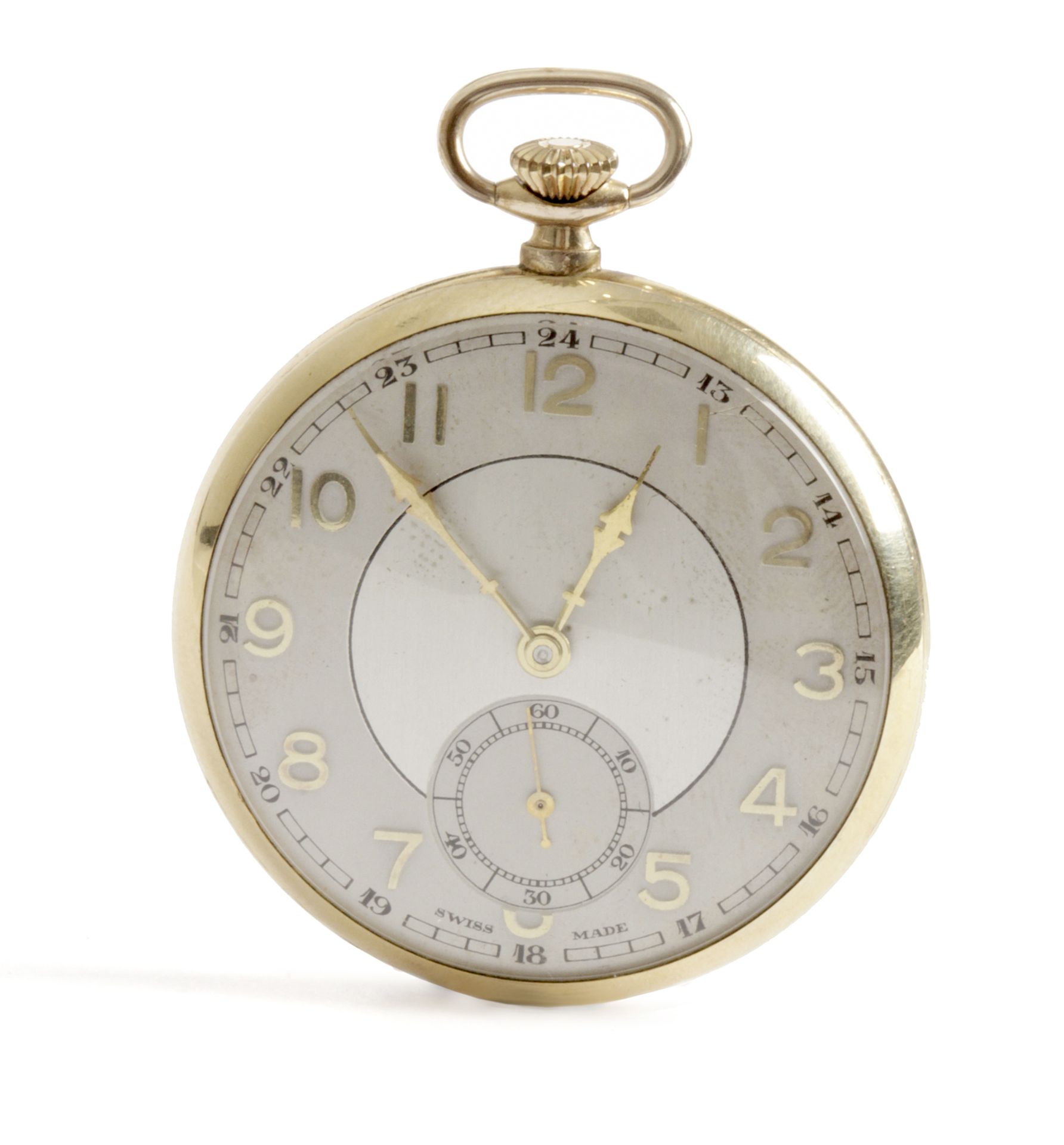 First half of 20 th. century gold plated open face pocket watch