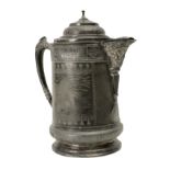 A later 19th century porcelain and tin tankard