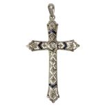 An Art-Déco style pendant cross. 18 ct. yellow gold, white gold, rose cut and 8/8 cut diamonds and