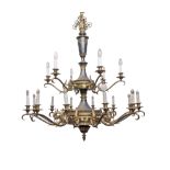 20th century Empire style twelve light bronze chandelier