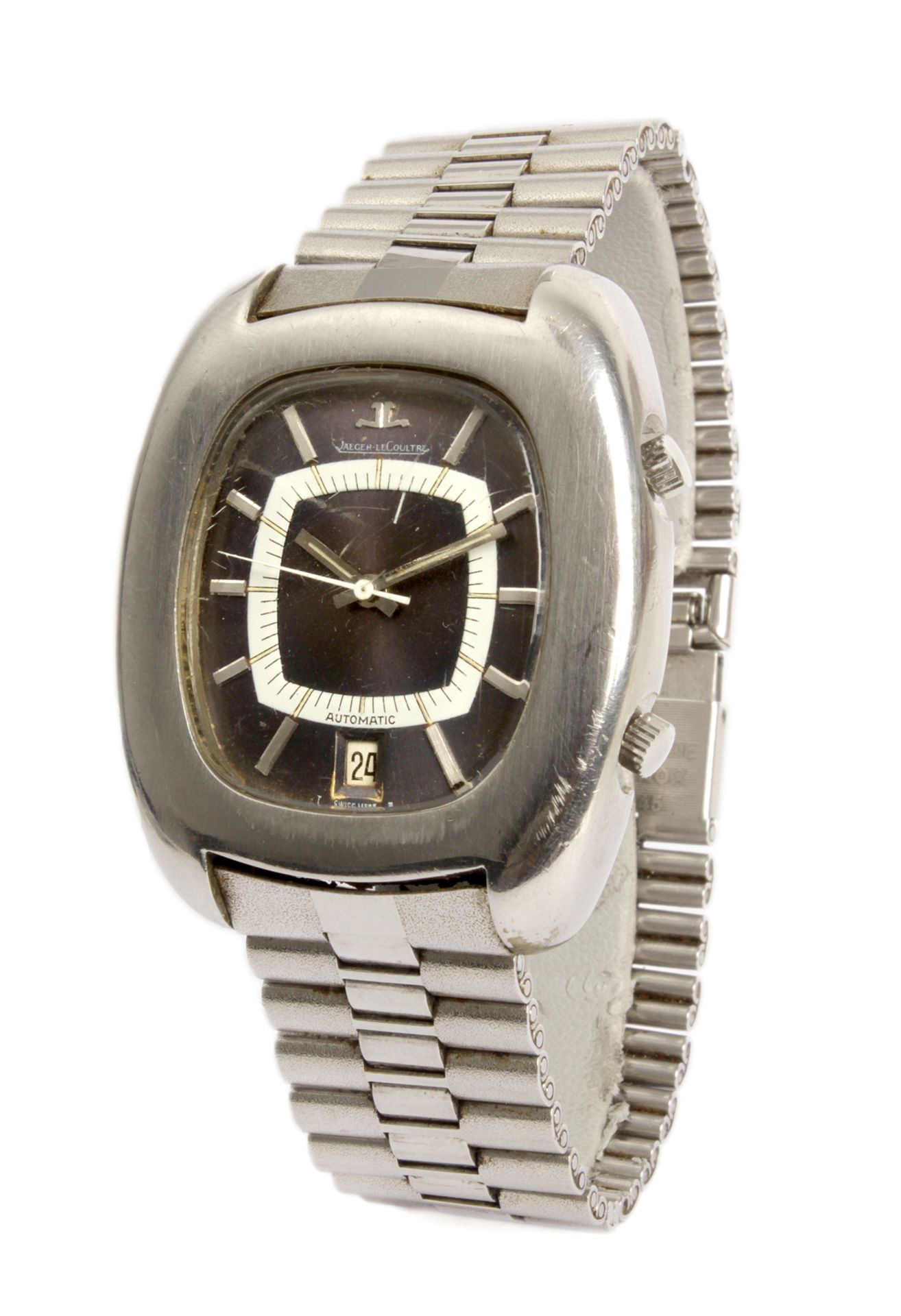 Jaeger Le-Coultre Memovox Alarm c. 1970. A gentlemen stainless steel wristwatch in its original case