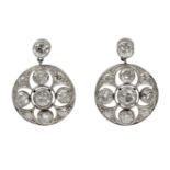 A pair of Victorian style diamond earrings. Platinum and 3,40 ct. of brilliant cut diamonds