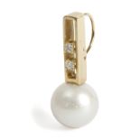 A brilliant cut diamonds and an Australian pearl pendant with an 18ct. yellow gold setting