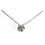 A diamond necklace. A 20 ct. brilliant cut single diamond in a platinum bezel setting with a platin