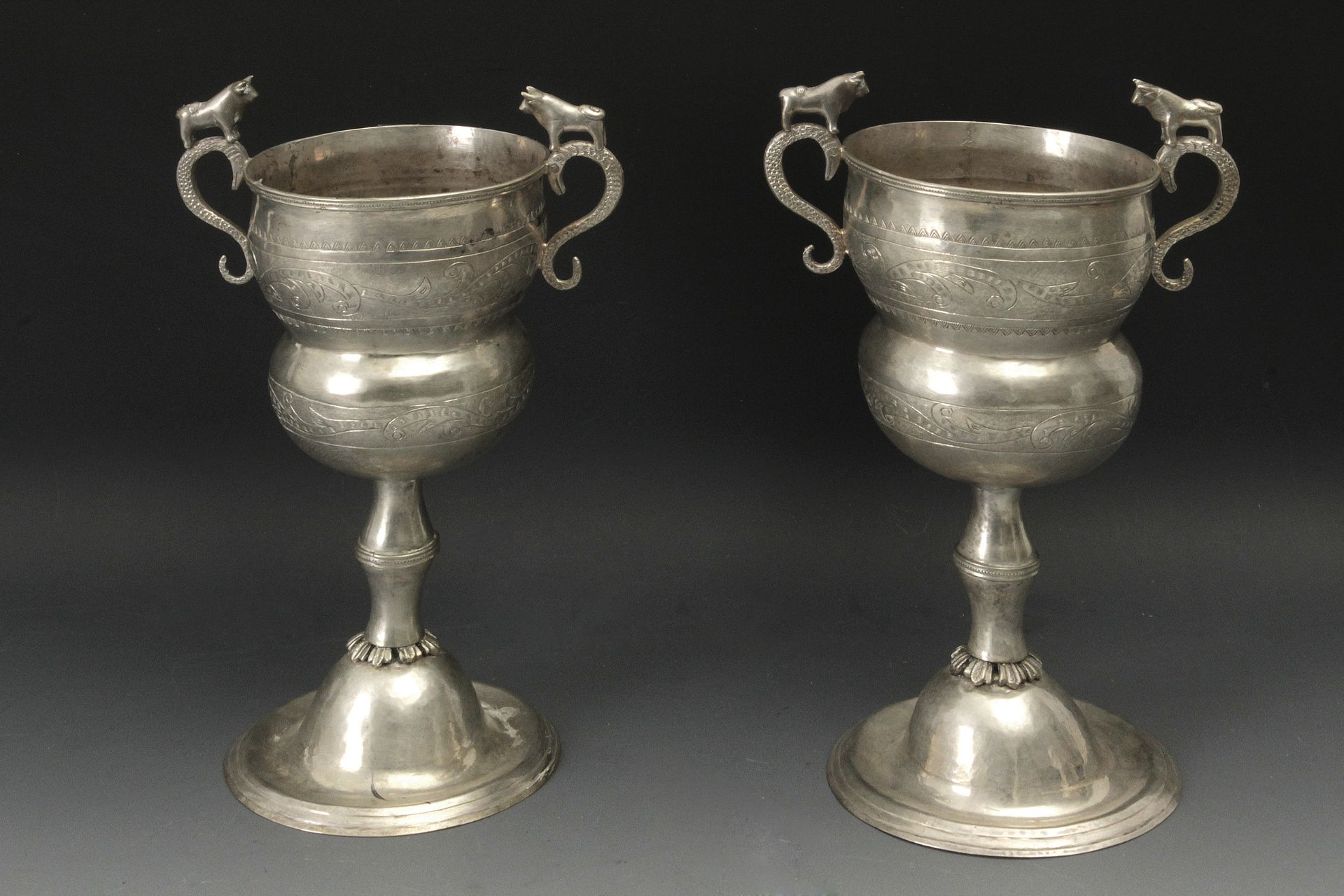 Pair of Peruvian silver urns, 19th century