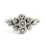 A cluster ring circa 1950-1960. 18 ct. white gold and brilliant cut diamonds