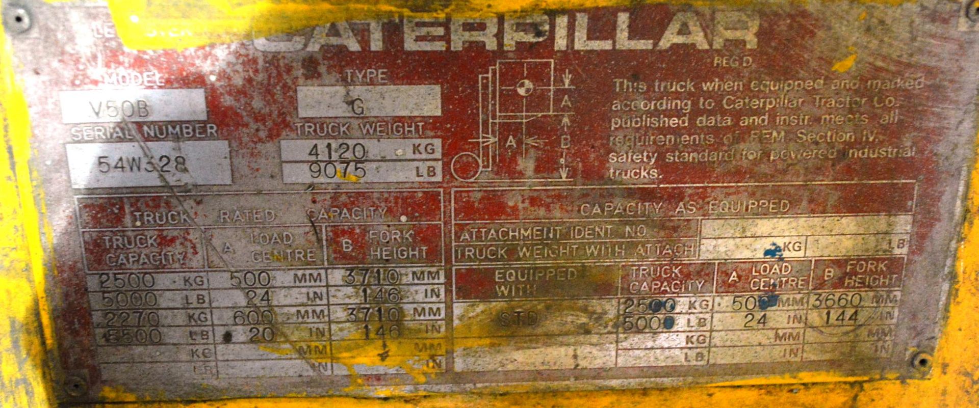 Caterpillar V50B TYPE G 2500kg cap GAS ENGINE FORK LIFT TRUCK, serial no. 54W328,., 3710mm max - Image 8 of 9