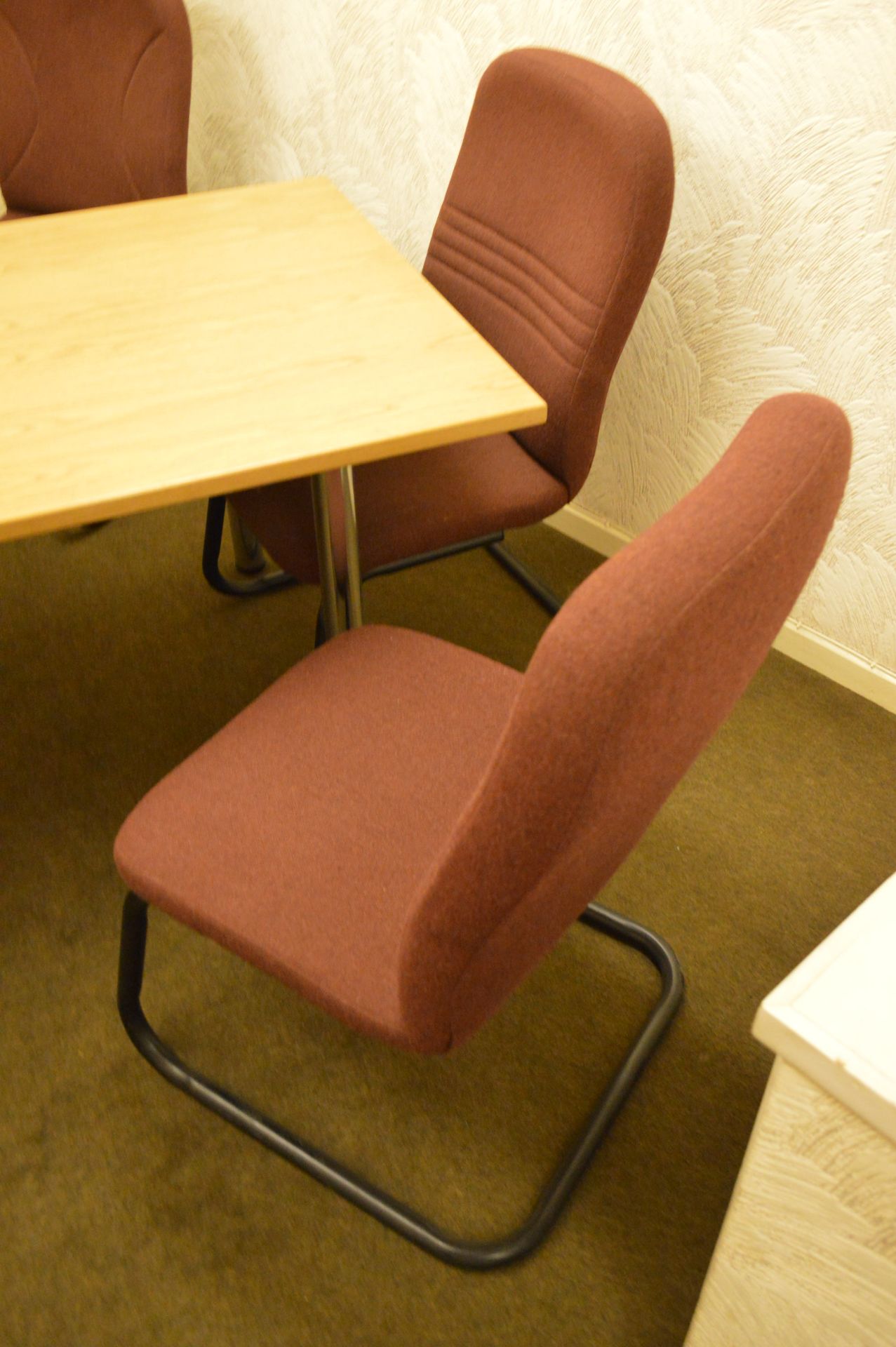 Meeting Table, approx. 2.13m x 920mm, with six brown fabric upholstered steel cantilever framed - Image 3 of 4