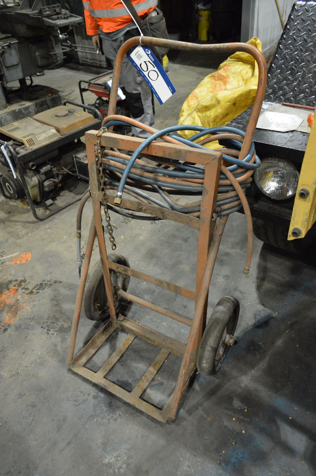 Twin Oxy/ Acetylene Bottle Trolley, with hose and cutting torch - Image 2 of 2