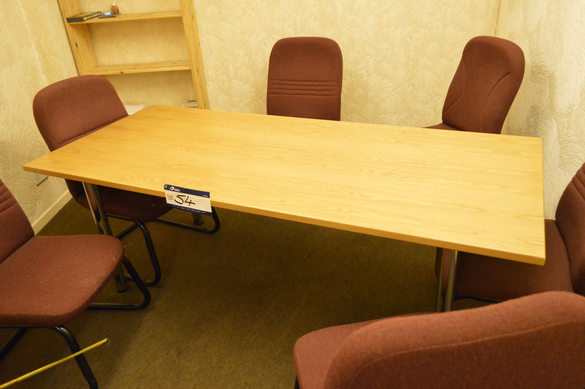 Meeting Table, approx. 2.13m x 920mm, with six brown fabric upholstered steel cantilever framed - Image 2 of 4