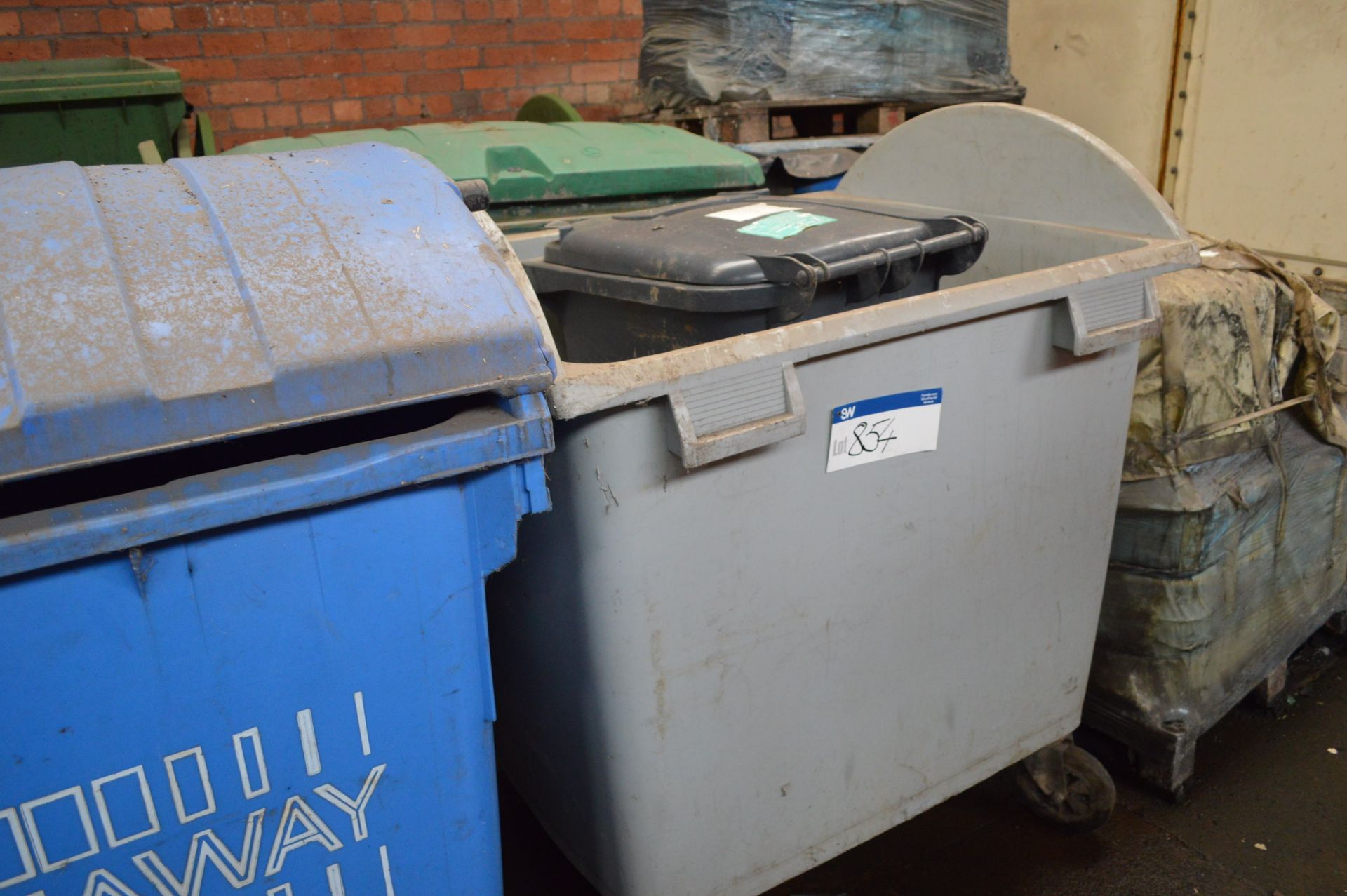 Three Mobile Bins & Two Wheelie Bins, in one line