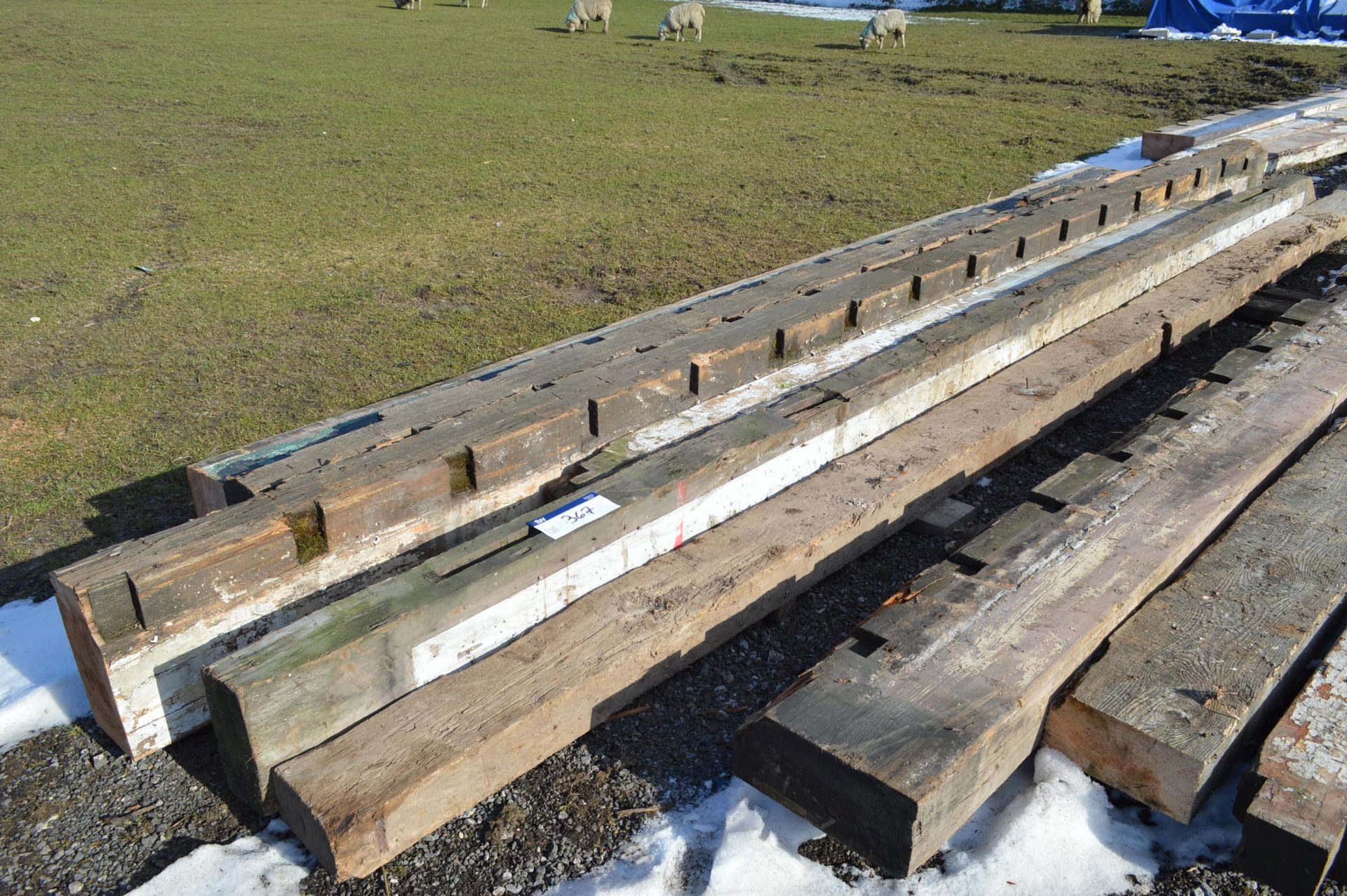 Six Timber Beams, as set out, minimum length 4.6m long
