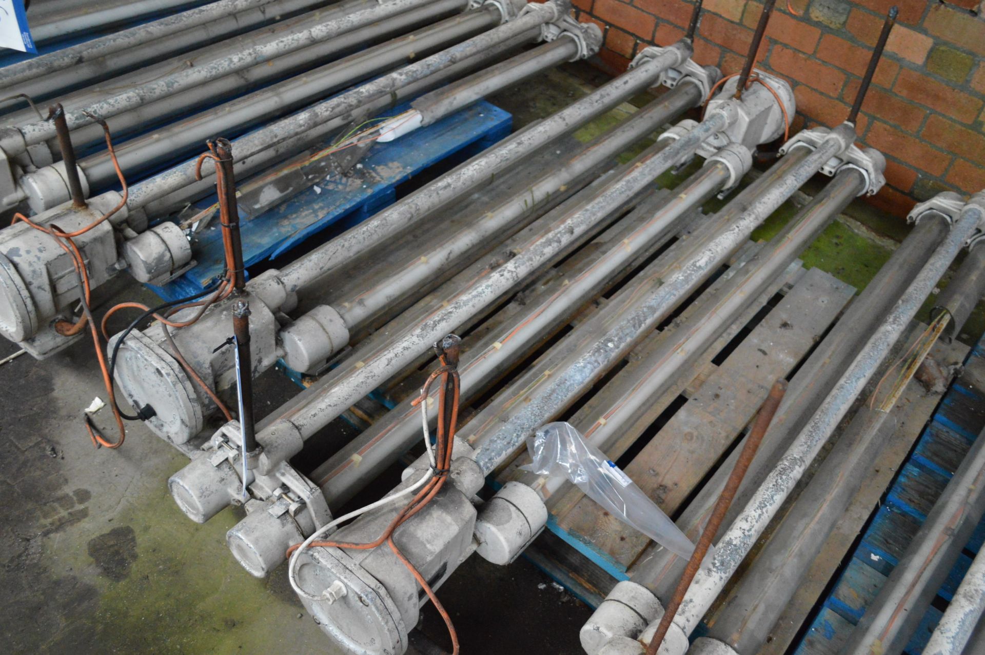 Four Twin Tube Flame Proof Fluorescent Light Fittings, each approx. 1.4m long