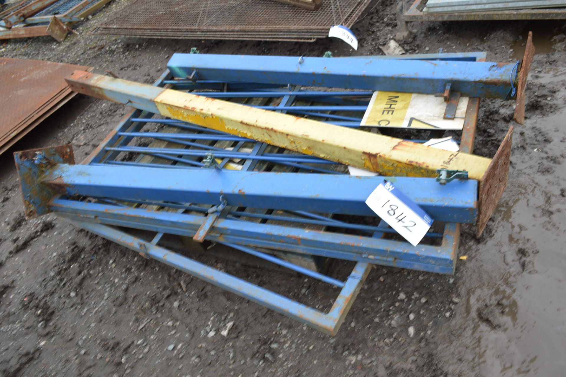 Three Steel Gates, each approx. 1.1m x 1.75m high, with post on pallet