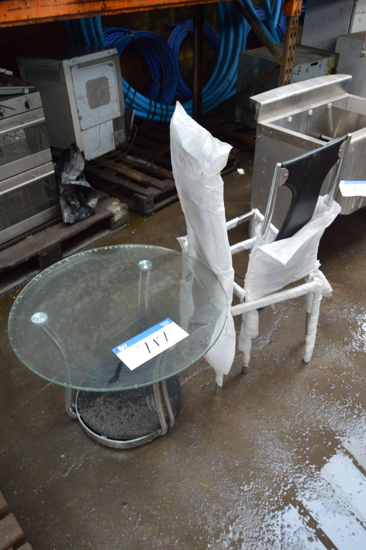 Glazed Top Table, with two chair frames