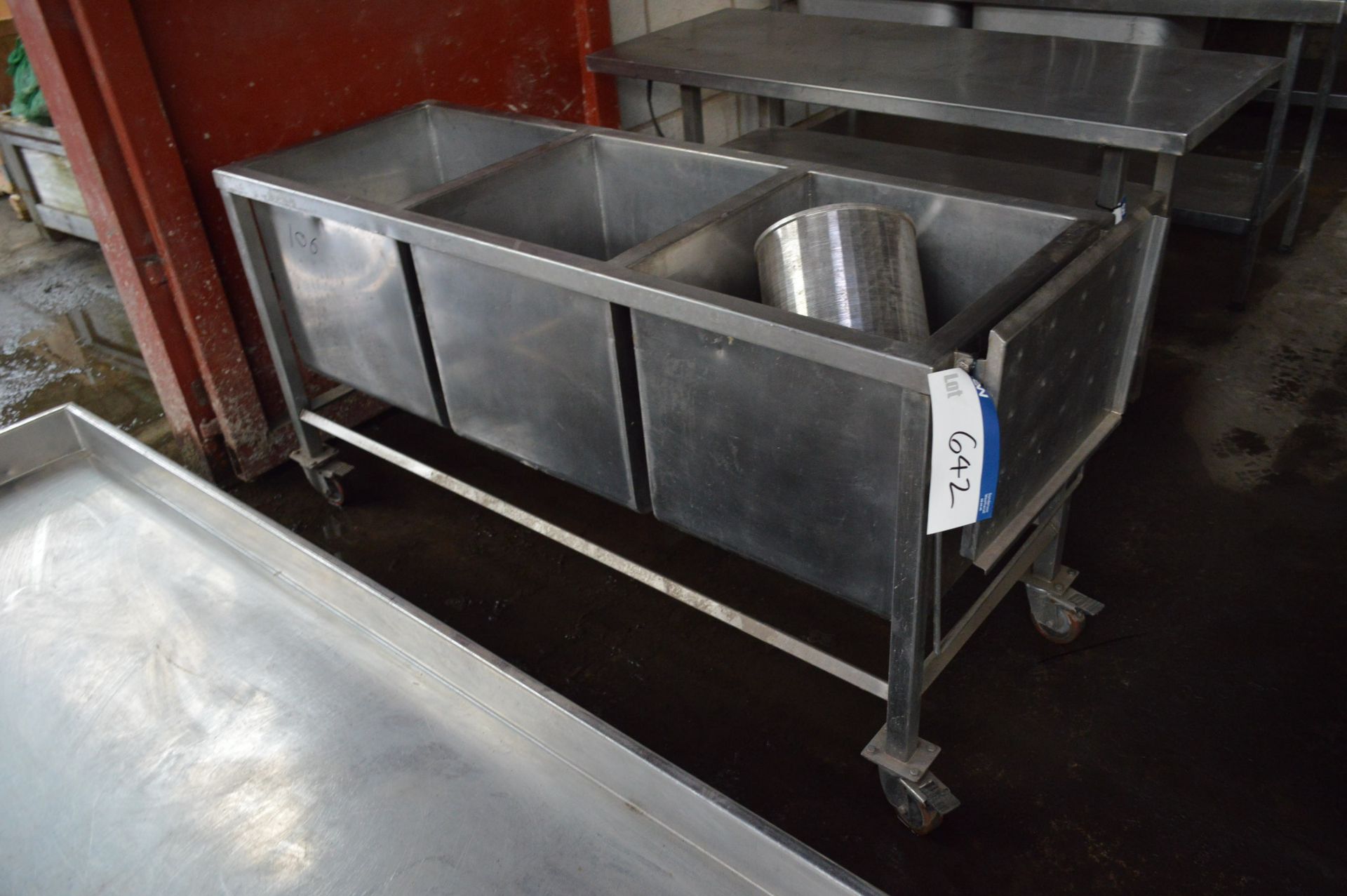 Protech Triple Bowl Mobile Stainless Steel Sink Unit, approx. 1.7m x 590mm x 500mm deep, with fold
