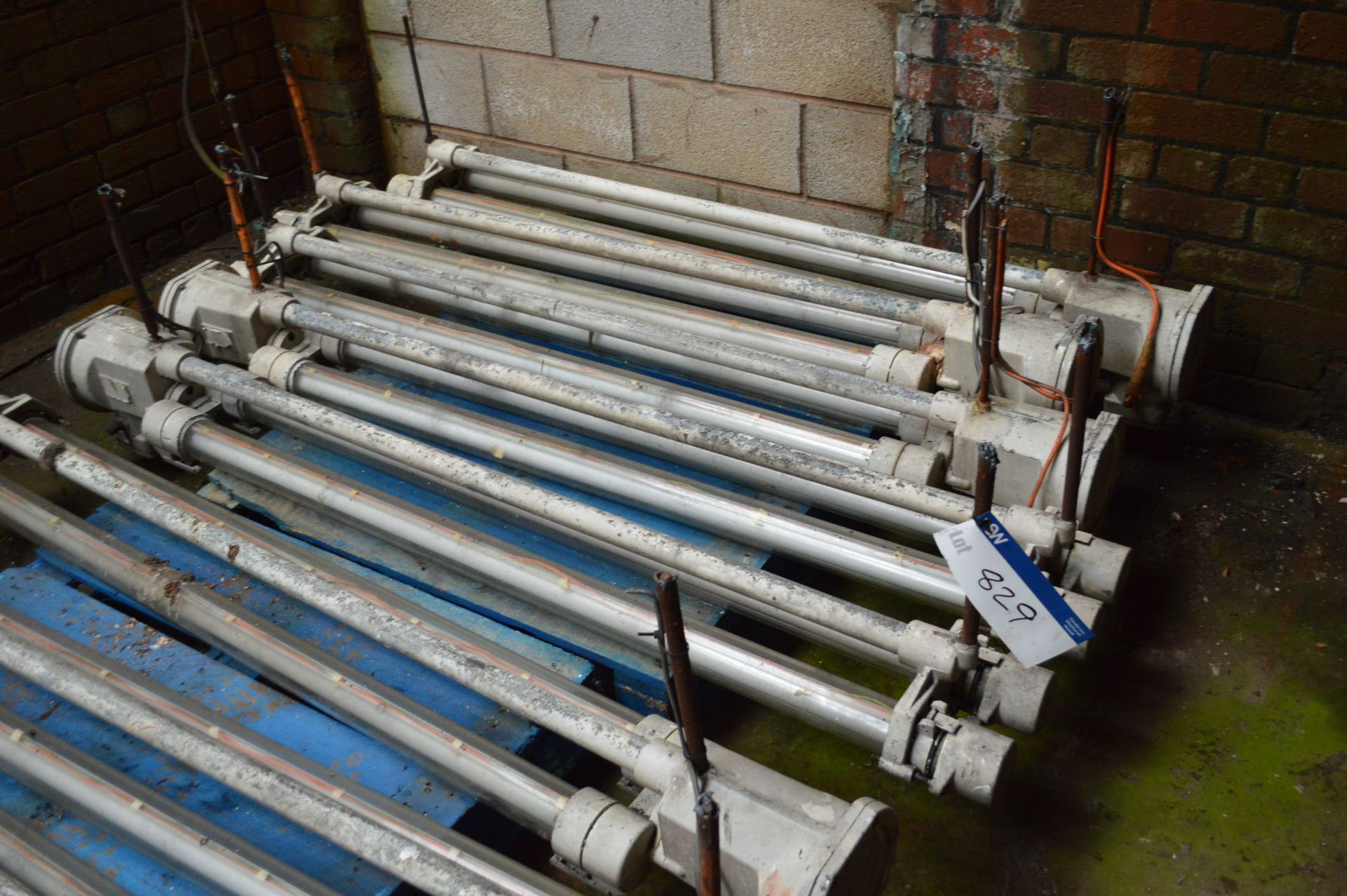 Five Twin Tube Flame Proof Fluorescent Light Fittings, each approx. 1.4m long