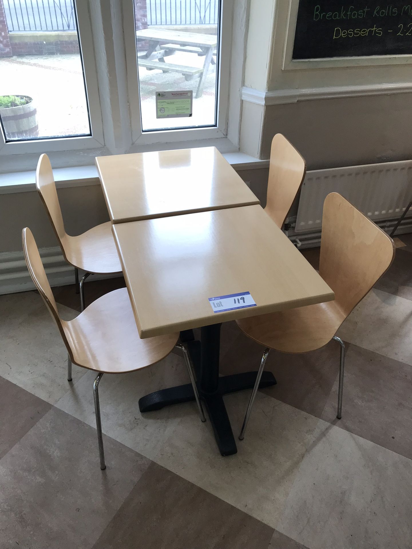 2 x Square Tables with 4 x Metal Framed Chairs