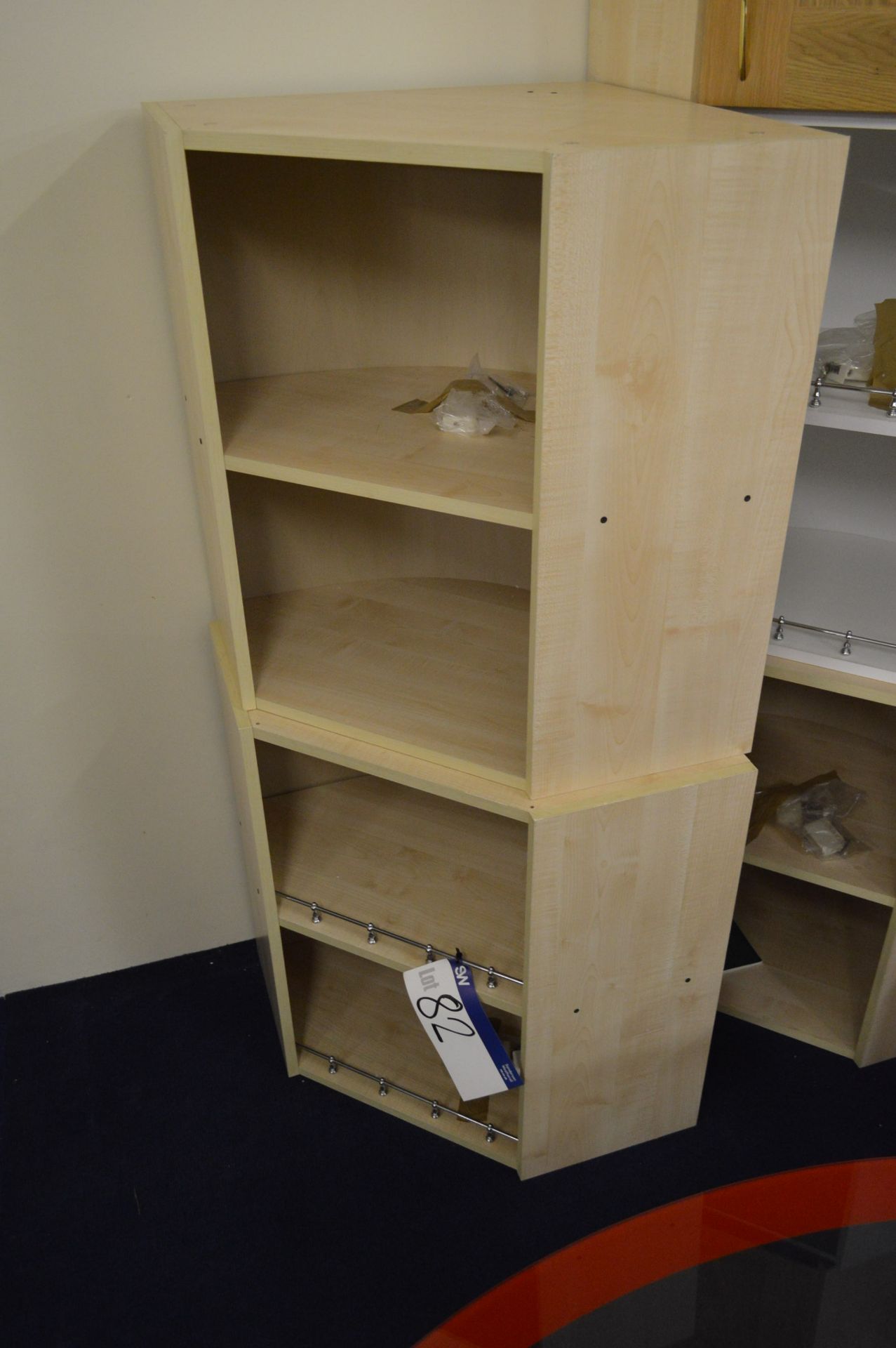 Two Open Shelf Corner Storage Units