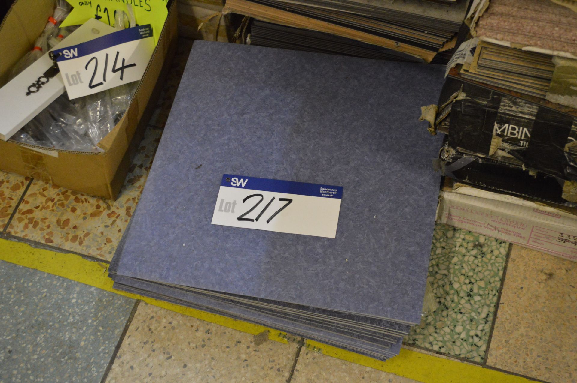 Mainly Blue Vinyl Floor Tiles, in one stack