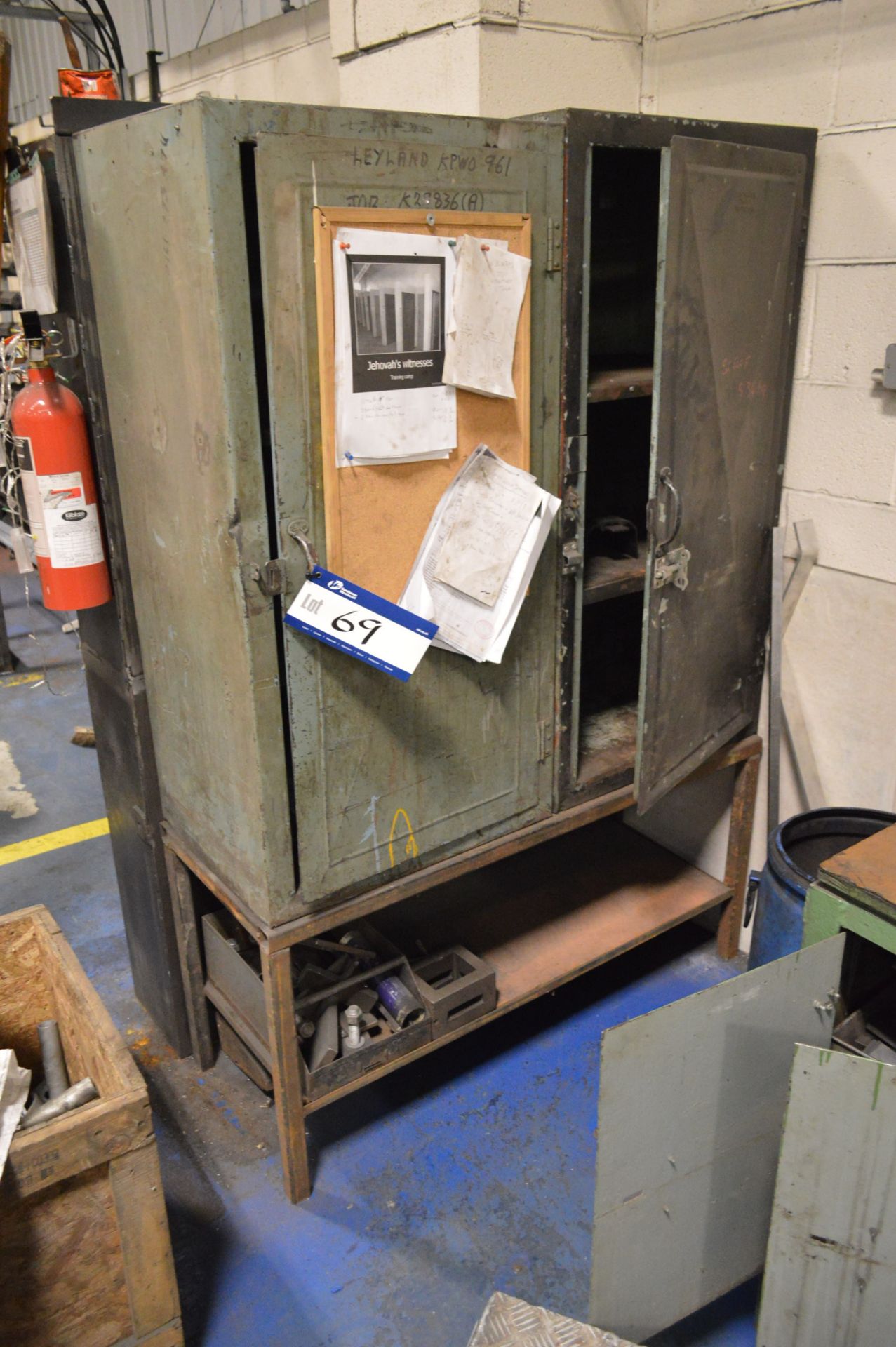 Two Single Door Steel Cabinets, with steel stand