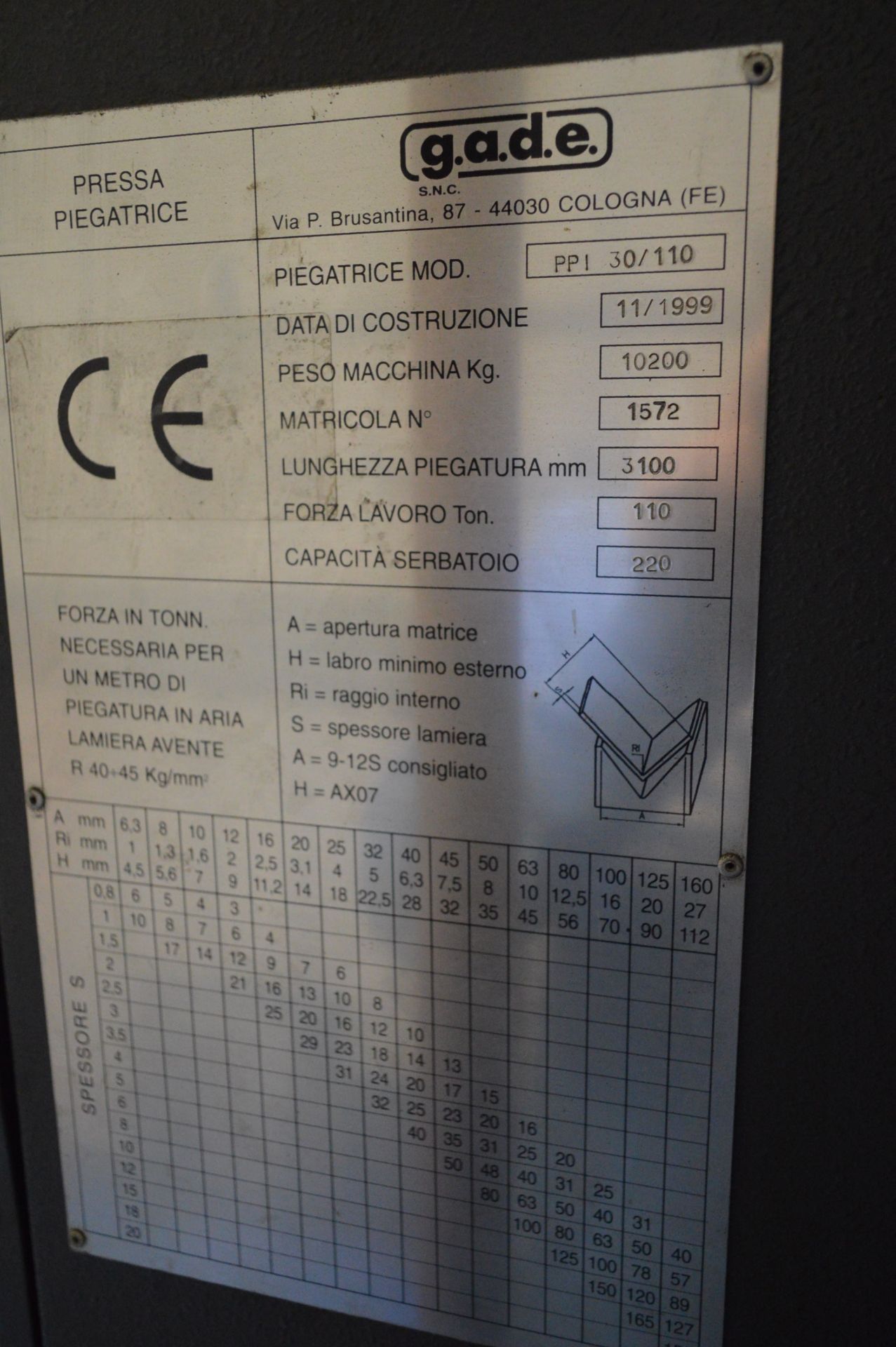 g.a.d.e. PP1 30/110 3.1m x 110t PRESS BRAKE, seria - Image 10 of 11