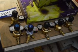 Six Assorted Gas Regulators, as set out on rack