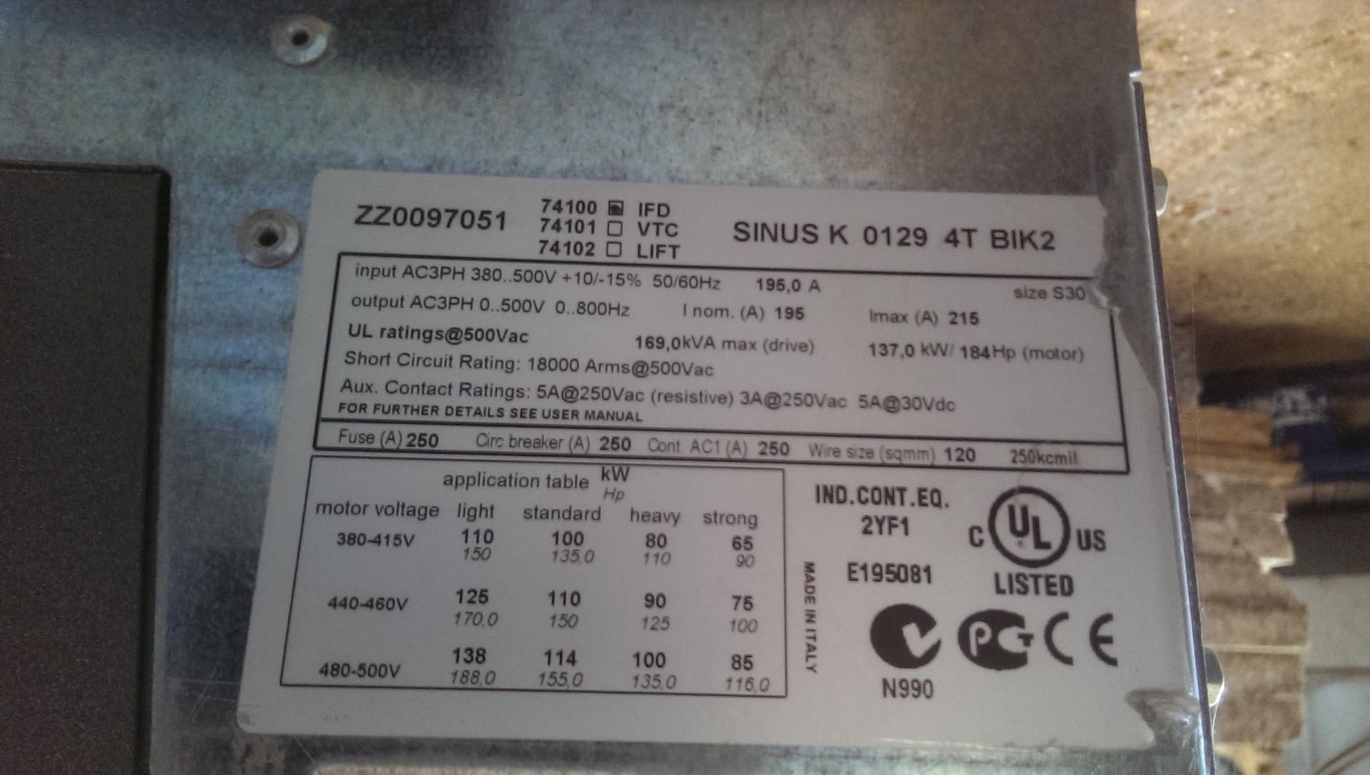 Electronica Santerno Inverter, 110kW AC - Image 3 of 3