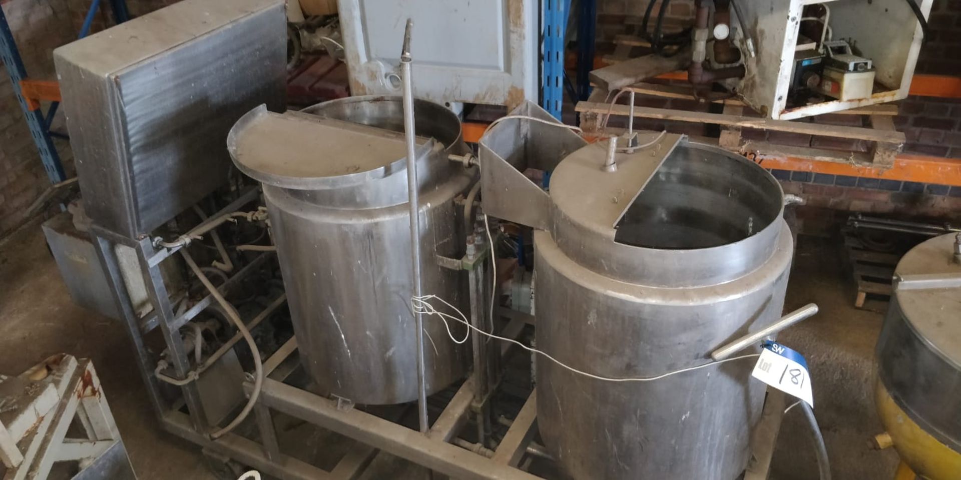 Two Jacketed Stainless Steel Tanks, each approx. 600mm dia. x 800mm deep (one with agitator)