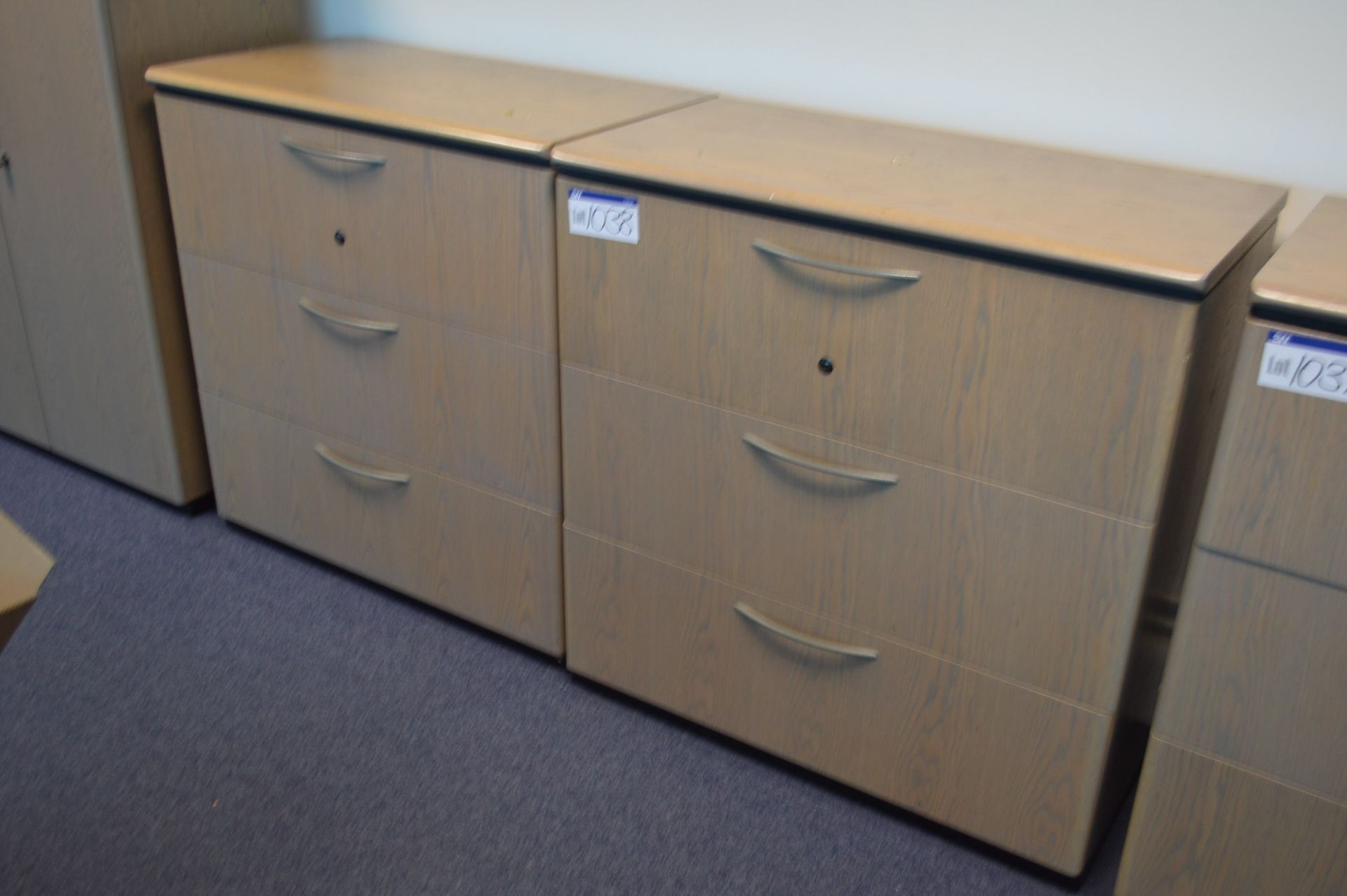 Two Three-Drawer Wood Chest-of-Drawers, approx. 1m