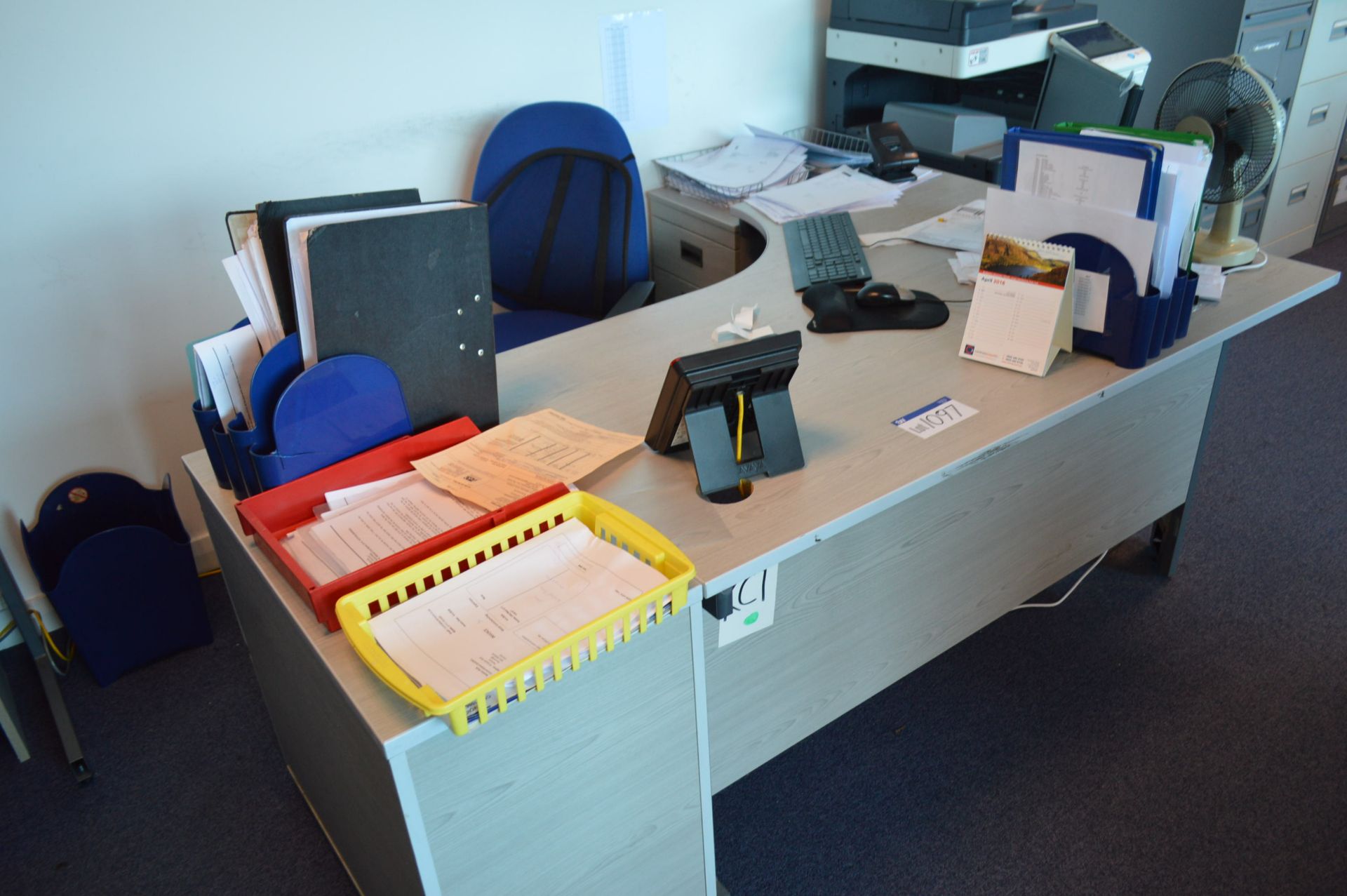 Two Cantilever Framed Desks, with three pedestals