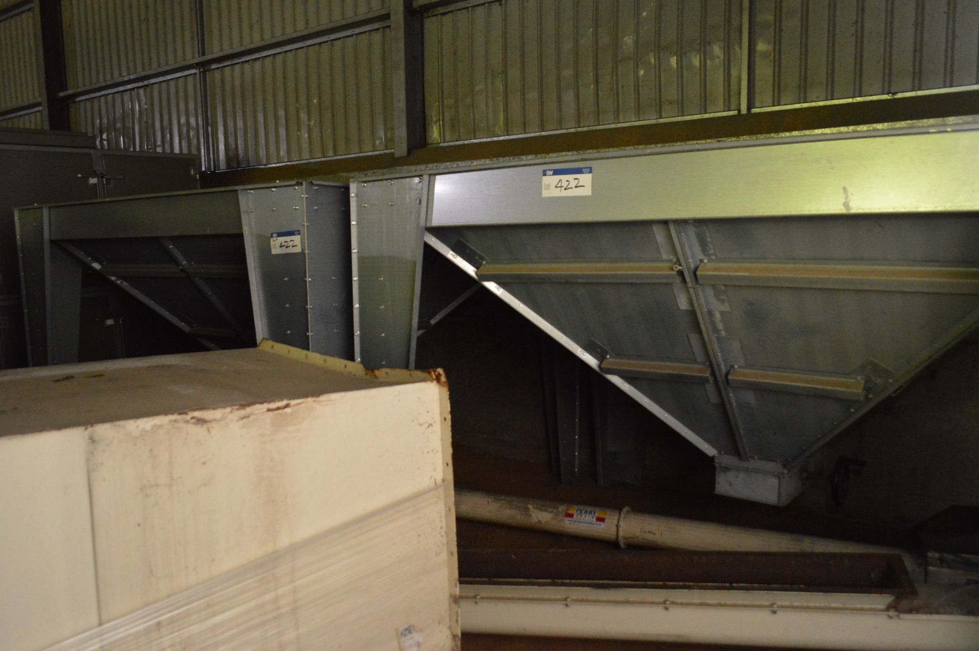 Two Galvanised Steel Bin Storage Hopper Bottoms, e