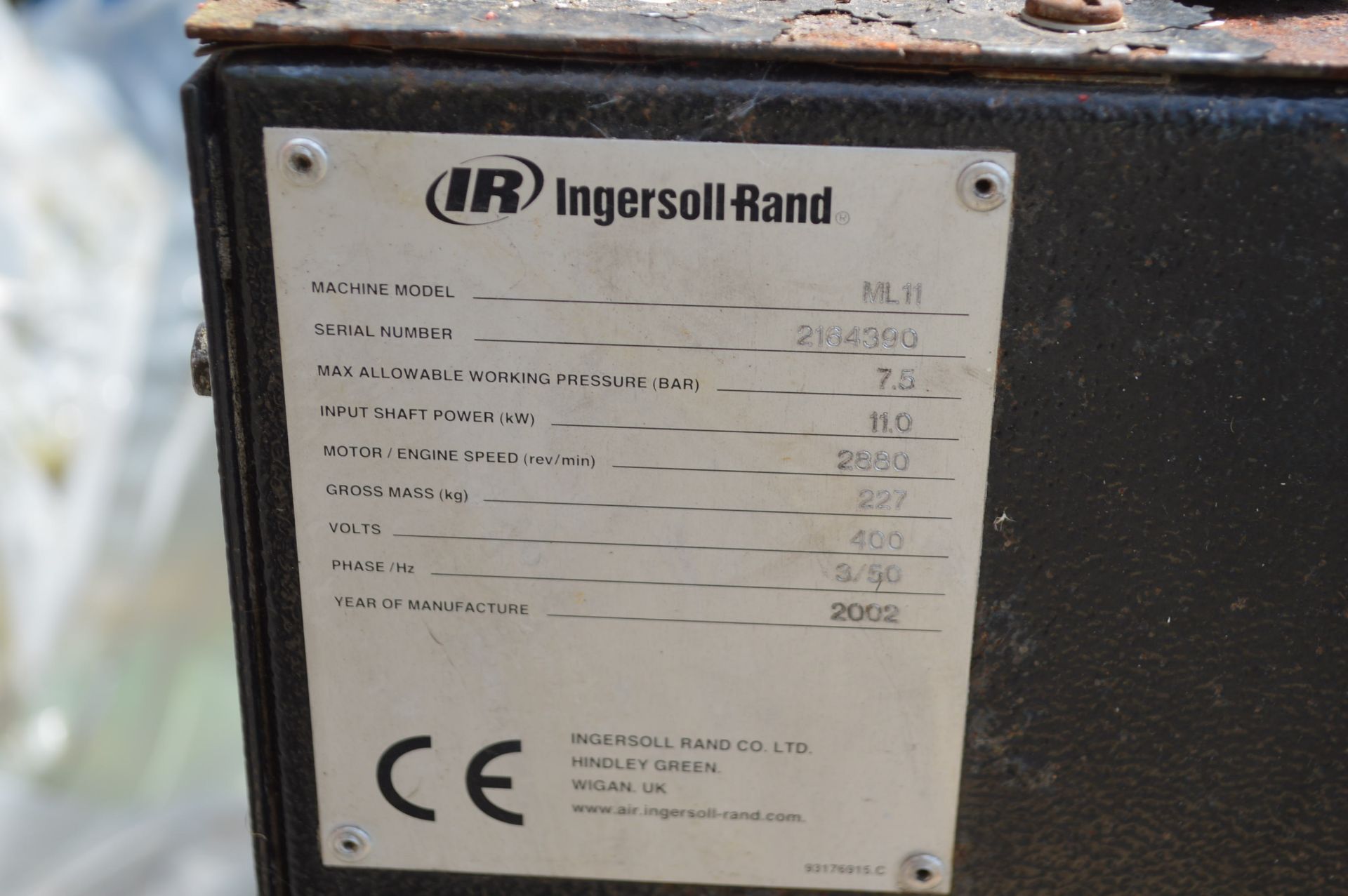 Ingersoll Rand ML11 Package Air Compressor, serial - Image 2 of 3