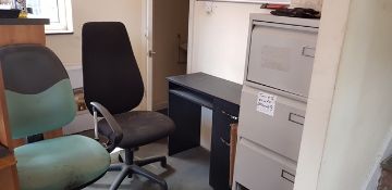 Desk, Two Chairs & Filing Cabinet