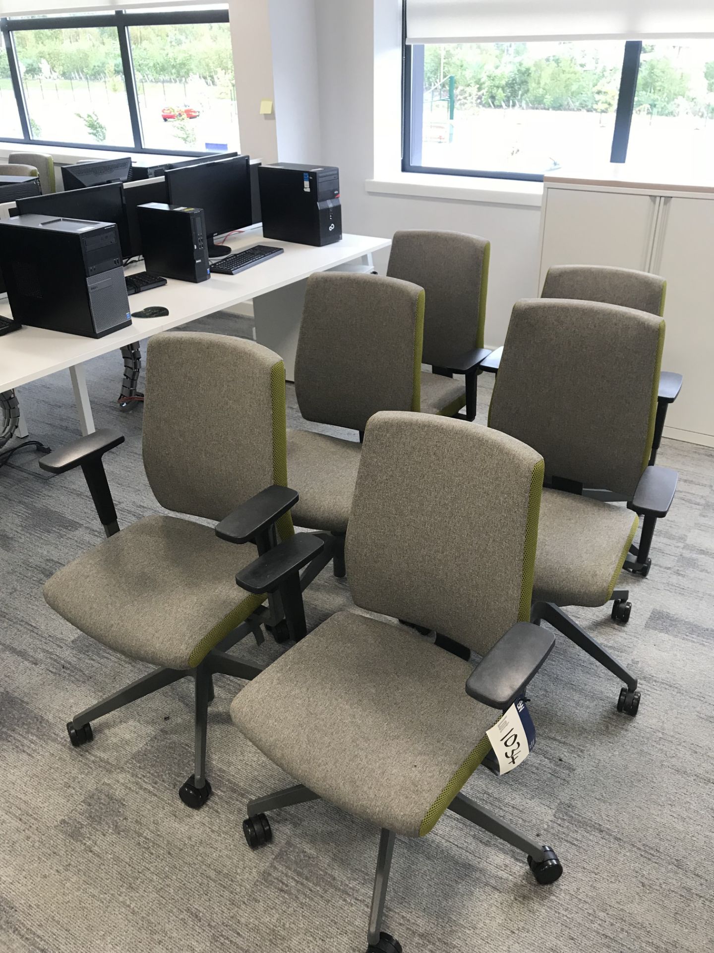 6 x Grey and Green Upholstered Typists Chairs