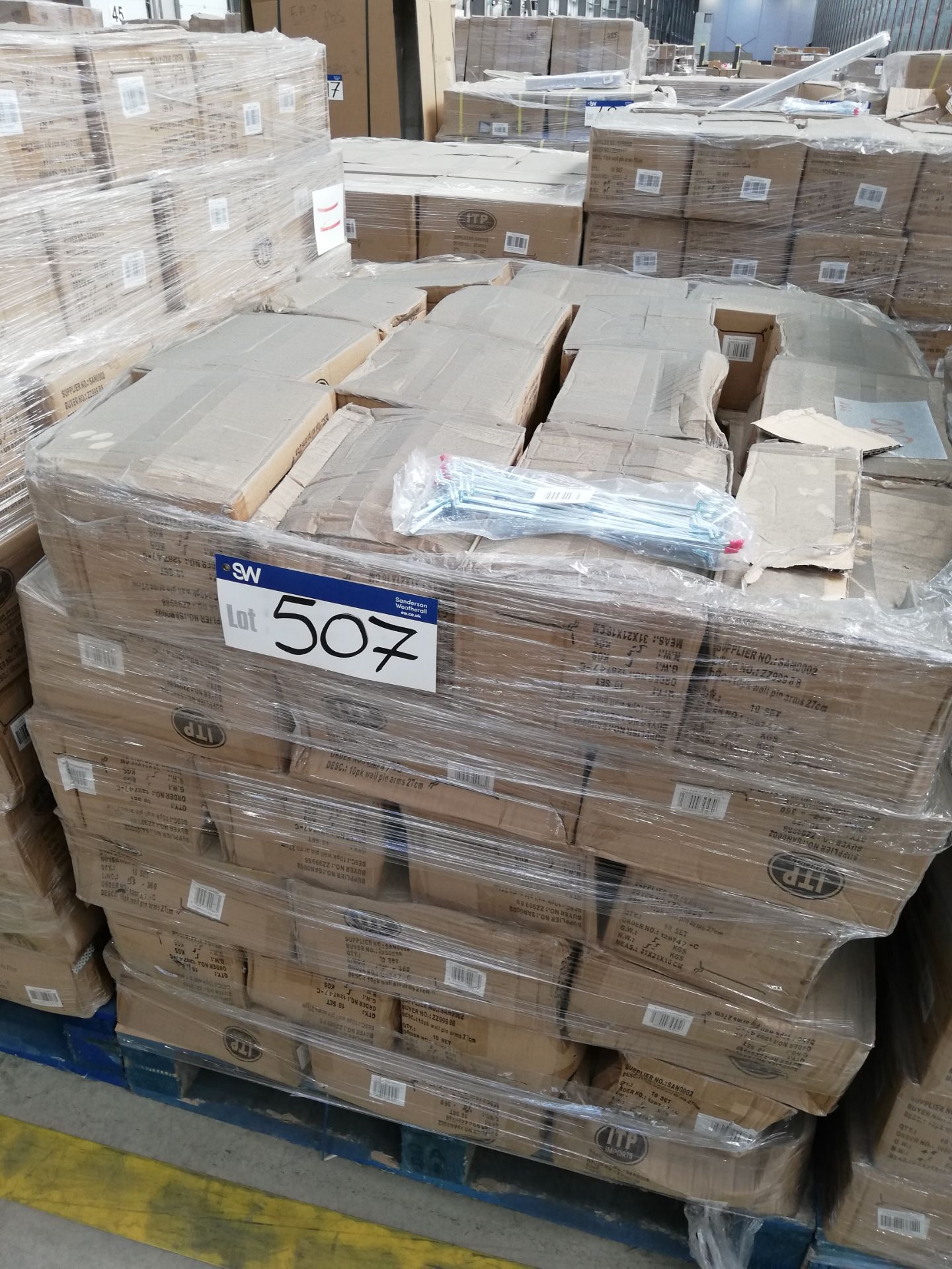 886 x Boxes of 27cm Wall Pin Arms on 10 pallets