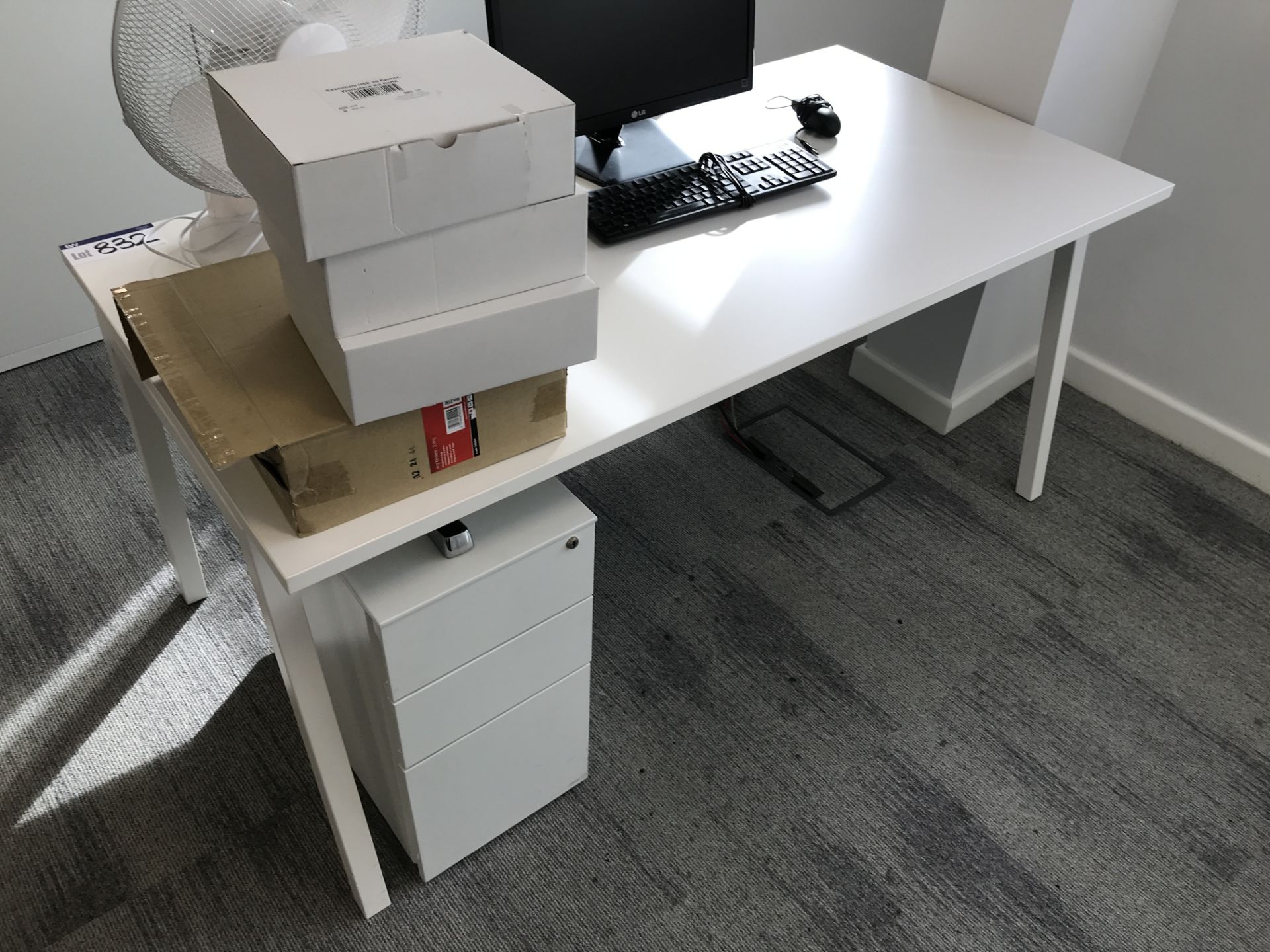Desk, Three Drawer Desk Pedestal, Fabric Upholster - Image 2 of 2