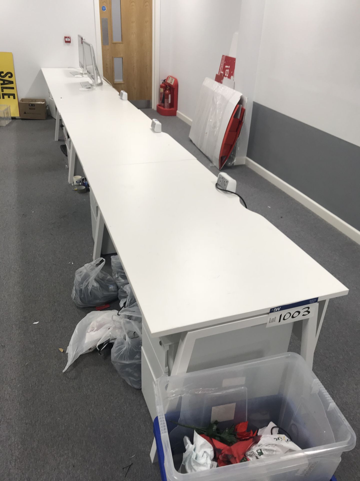 11 x White Veneered Desks and 13 x White Veneered