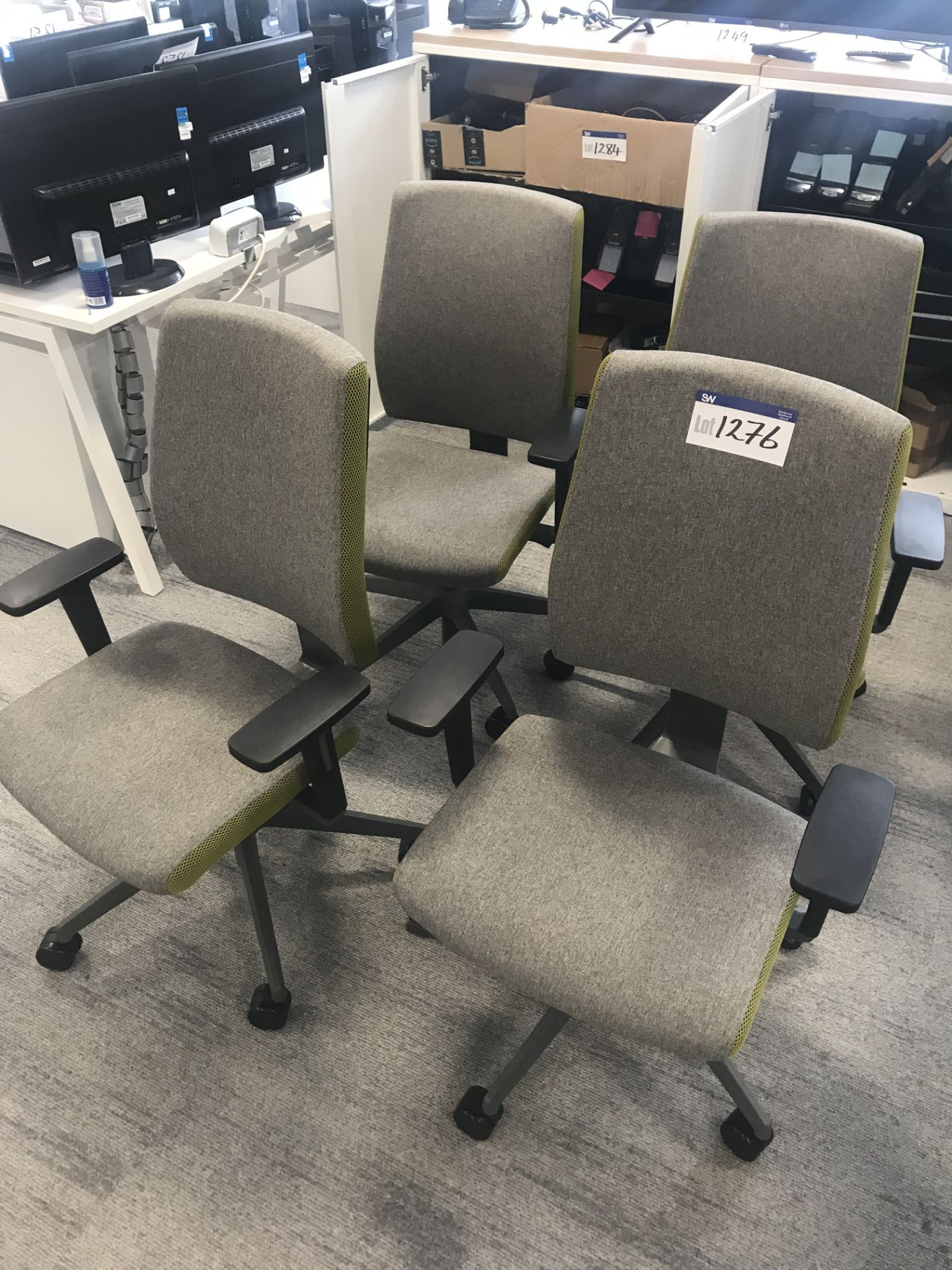 3 x Grey and Green Upholstered Typist Chairs