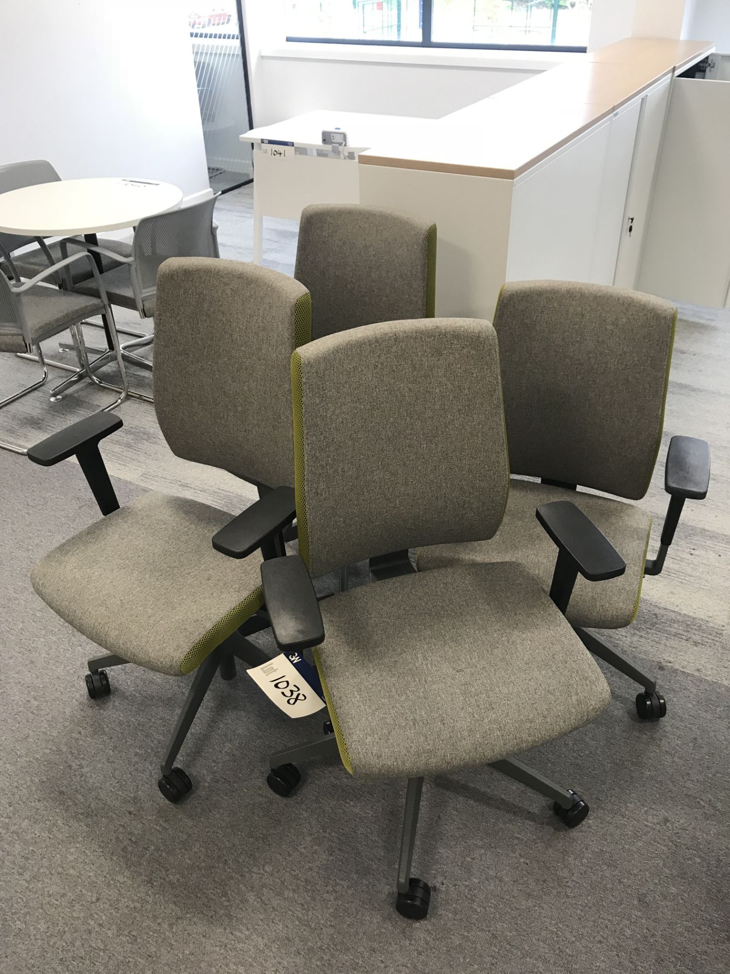 4 x Grey and Green Upholstered Typist Chairs