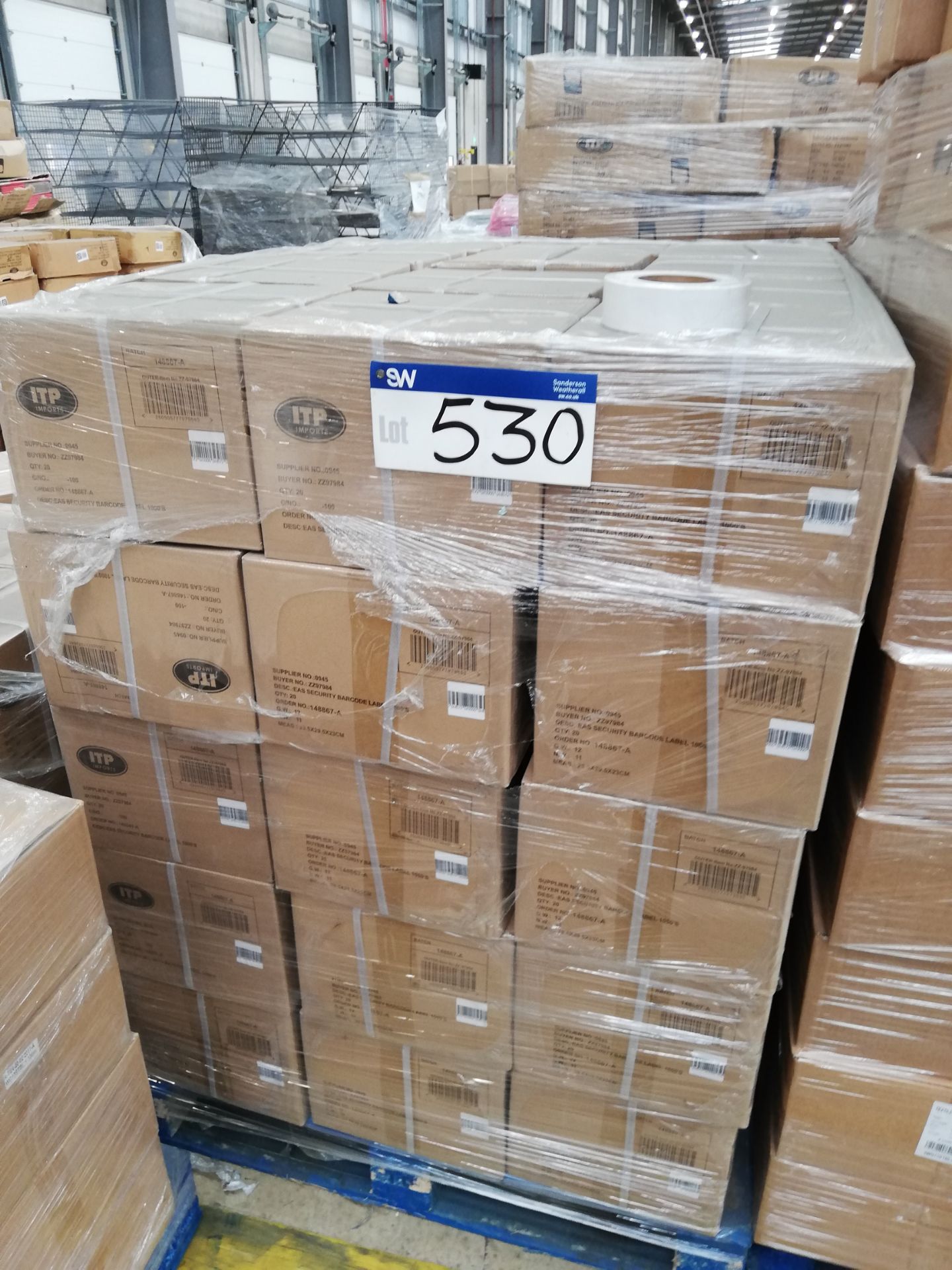 93 x Boxes of Security Barcode Label Rolls on 2 pa
