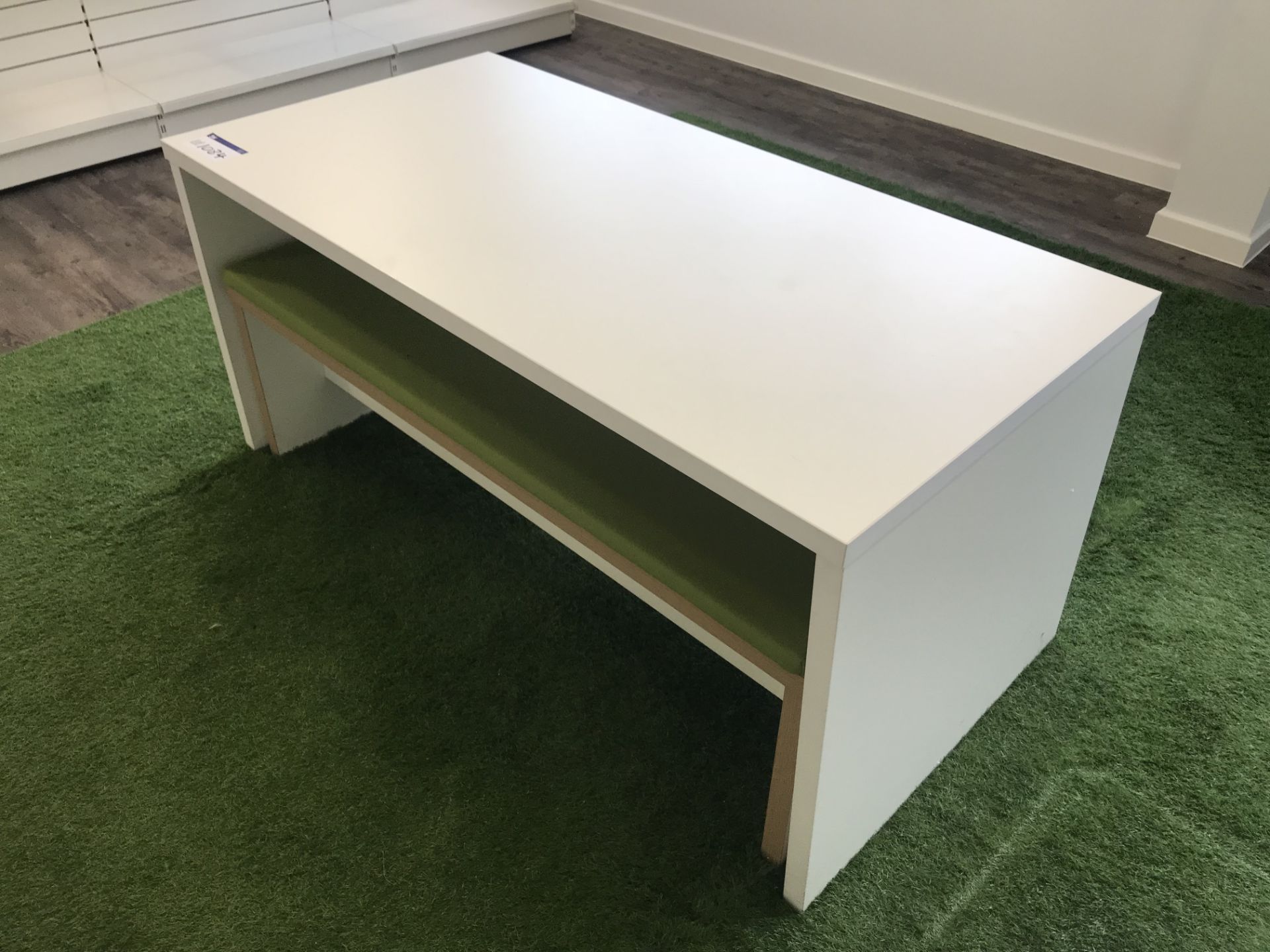 White Veneered Table with 2 x Upholstered Benches