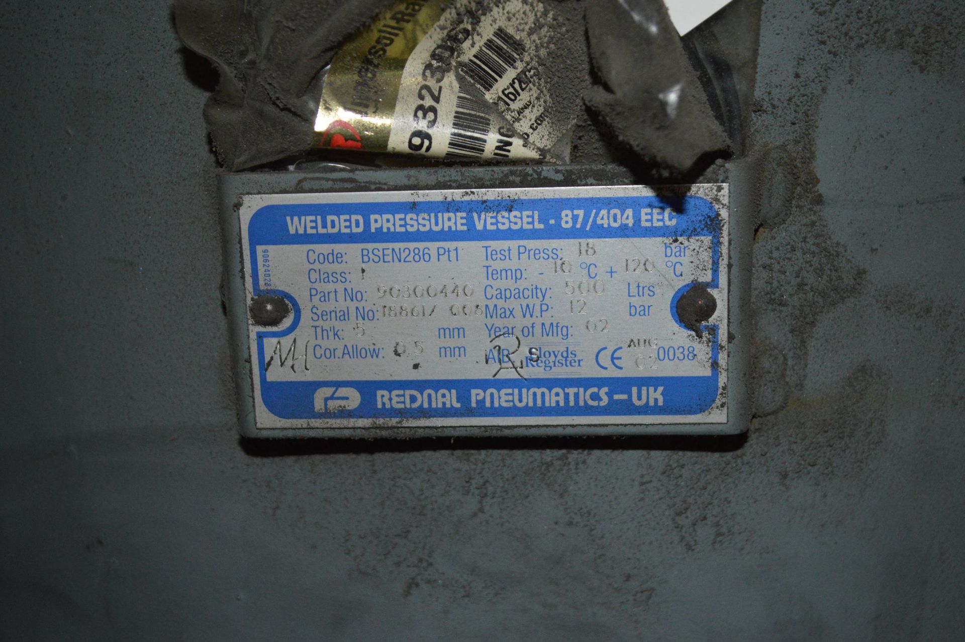 Welded Steel Air Receiver, serial no. 18861/ 008, - Image 2 of 2