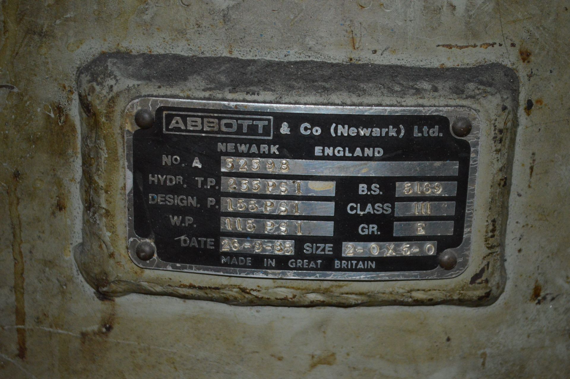 Abbott Size 2-0 x 5-0 Welded Steel Air Receiver, s - Image 2 of 2