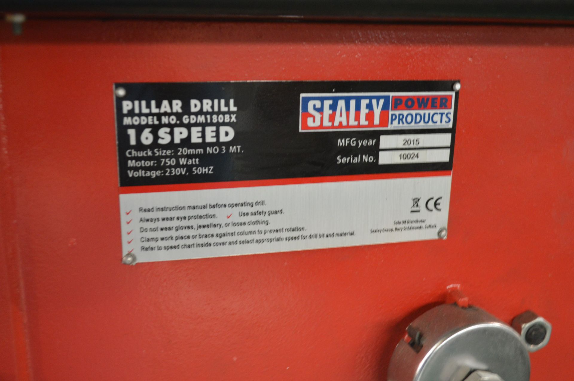 Sealey GDM180BX 16 Speed Pillar Drill, serial no. - Image 3 of 3