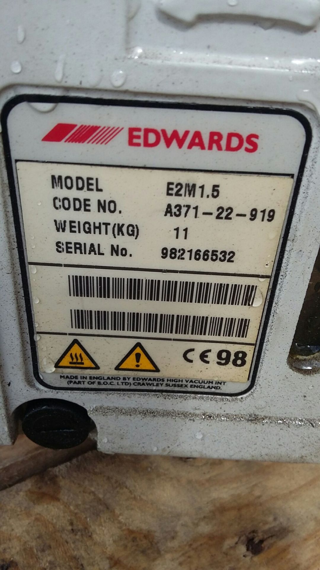 Edwards EM21.5 Single Phase High Vacuum Pump - Bild 3 aus 3