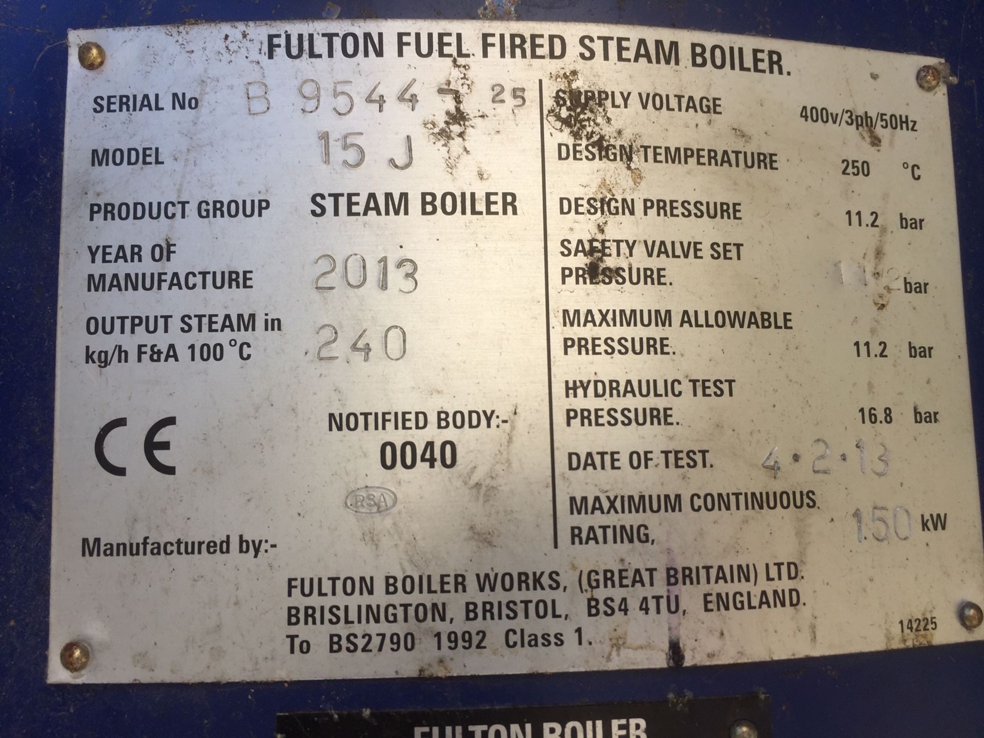 Fulton E15 Boiler, output 240kg/hr - Image 3 of 3