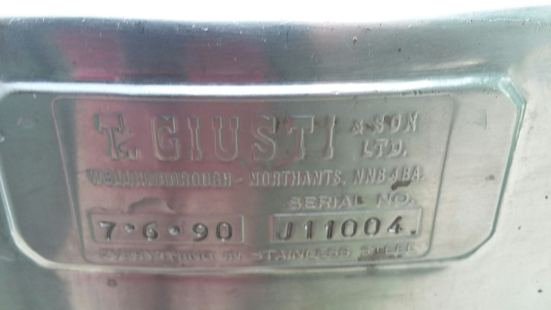 Guisti Stainless Steel Jacketed Tank, on legs, c/w - Image 4 of 5