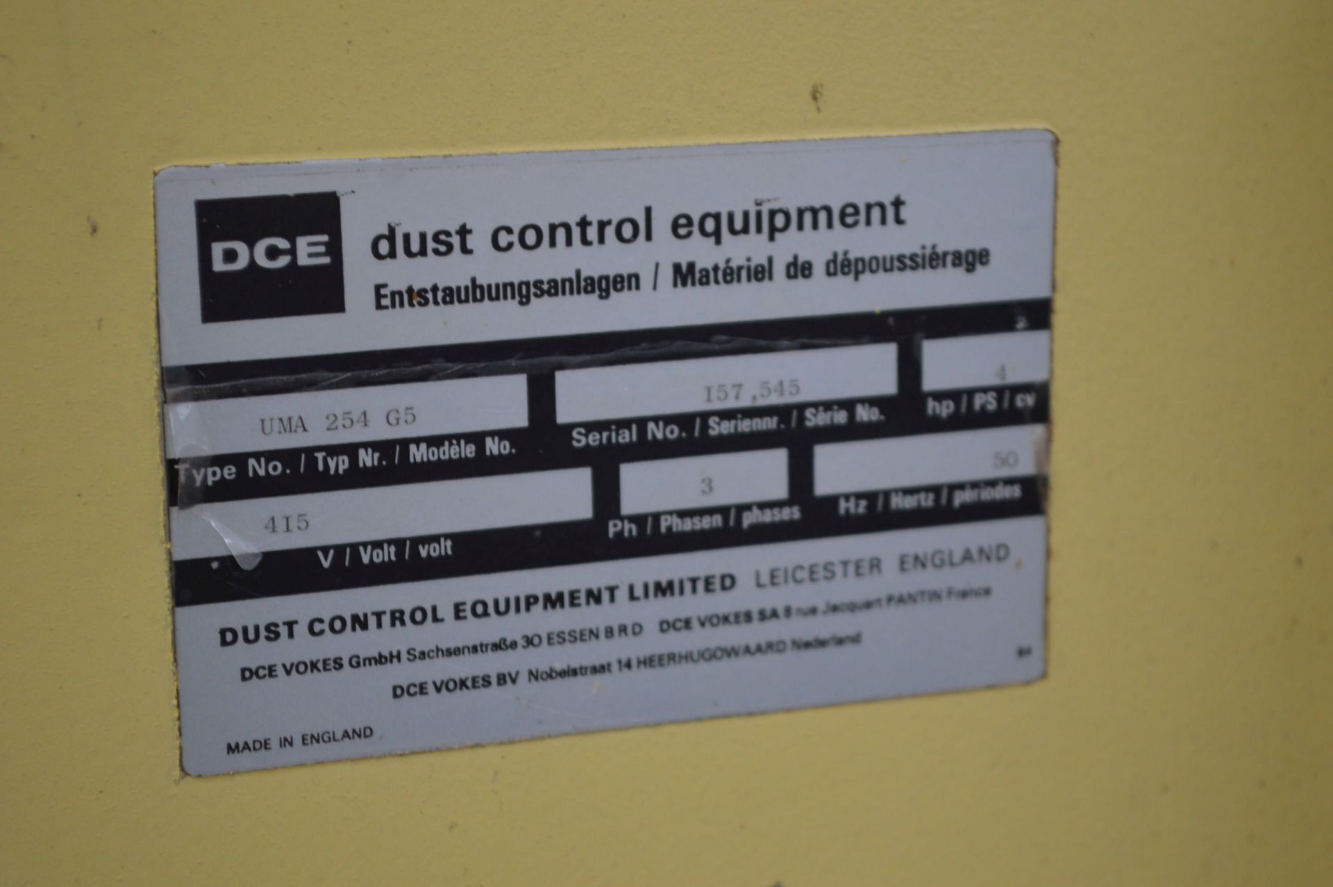 DCE UMA254G5 Dust Collection Unit, serial no. 1575 - Bild 2 aus 2